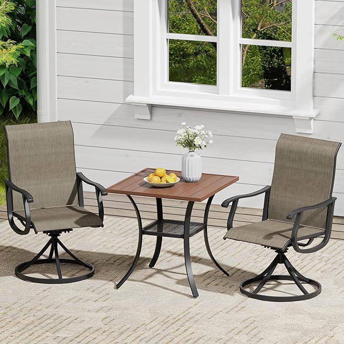 VICLLAX 3 Pieces Outdoor Dining Set, Set of 2 Patio Swivel Dining Chairs and 28" Square Table