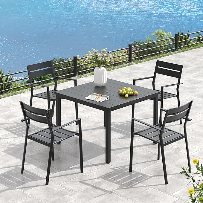 VICLLAX Patio Dining Set 5 Pieces Outdoor Furniture Table and 4 Textilene Chairs