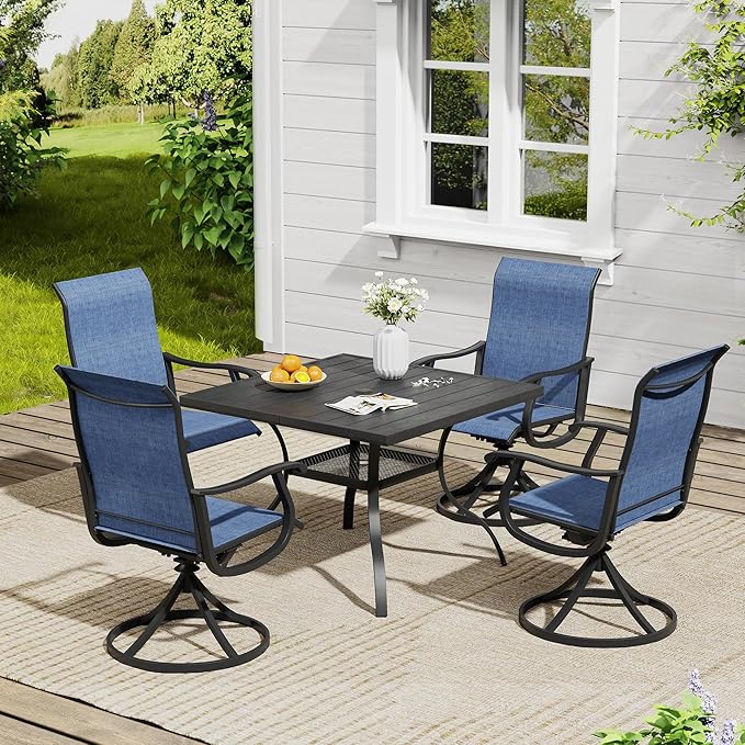 Vicllax Outdoor 38.6“ Plastic Dining Table Set of 4, Plastic Square Table with Swivel Dining Chairs