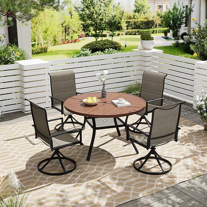 Vicllax 5 Pieces Outdoor Dining Set, 40.6" Metal Round Dining Table and Paddad Swivel Chairs