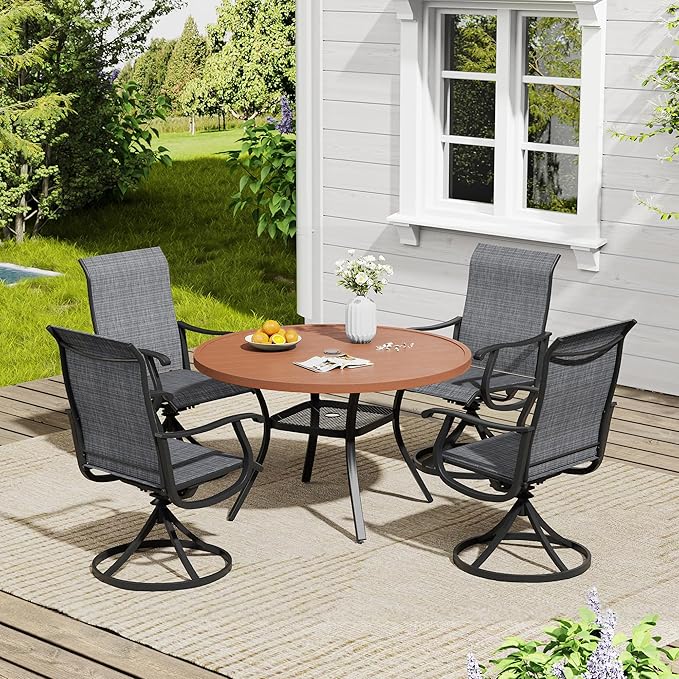Vicllax Outdoor Dining Table Set of 4/8, Plastic Round Table 41.7" / 56.3" with Swivel Dining Chairs