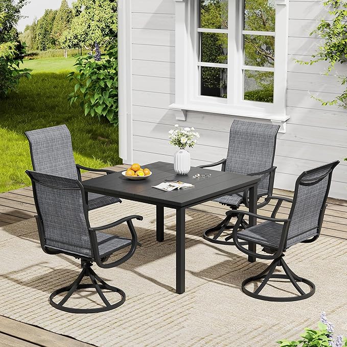 Vicllax Outdoor 40.2“ Dining Table Set of 4, Square Table with Swivel Dining