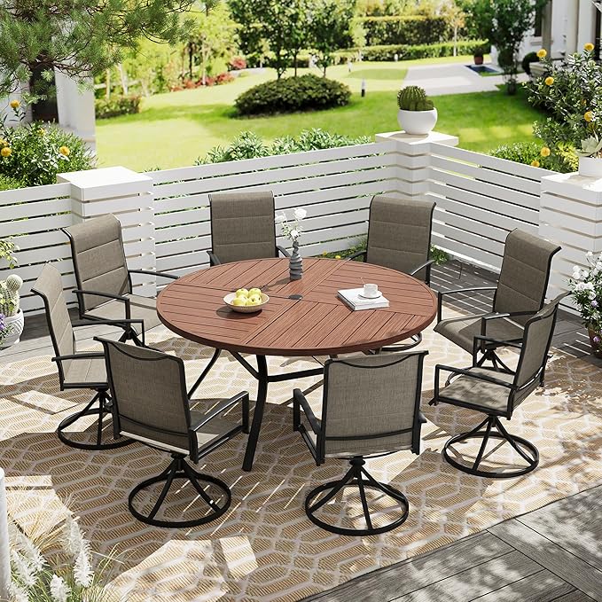 Vicllax 7/9 Pieces Outdoor Dining Set, Metal Round Dining Table and Premium Paddad Swivel Chairs