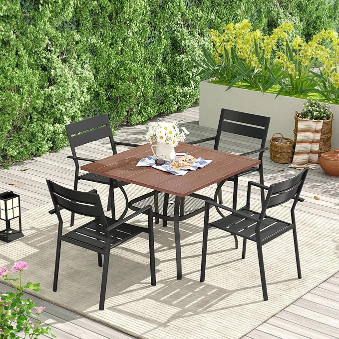 VICLLAX Patio 5 Pieces Outdoor Dining Set for 4, 37.8" Outdoor Square Table and Metal Stackable Chair