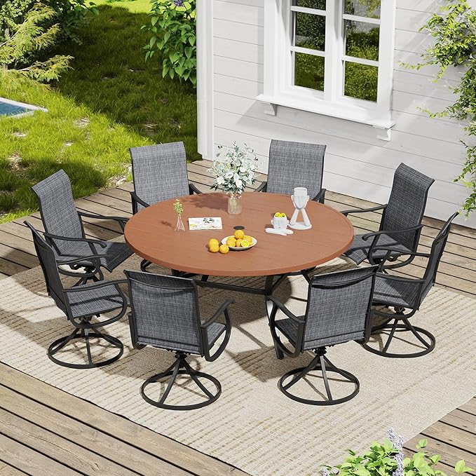 Vicllax Outdoor Dining Table Set of 4/8, Plastic Round Table 41.7" / 56.3" with Swivel Dining Chairs