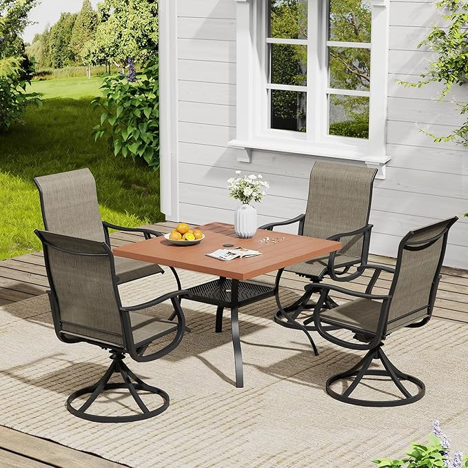 Vicllax Outdoor 38.6“ Plastic Dining Table Set of 4, Plastic Square Table with Swivel Dining Chairs