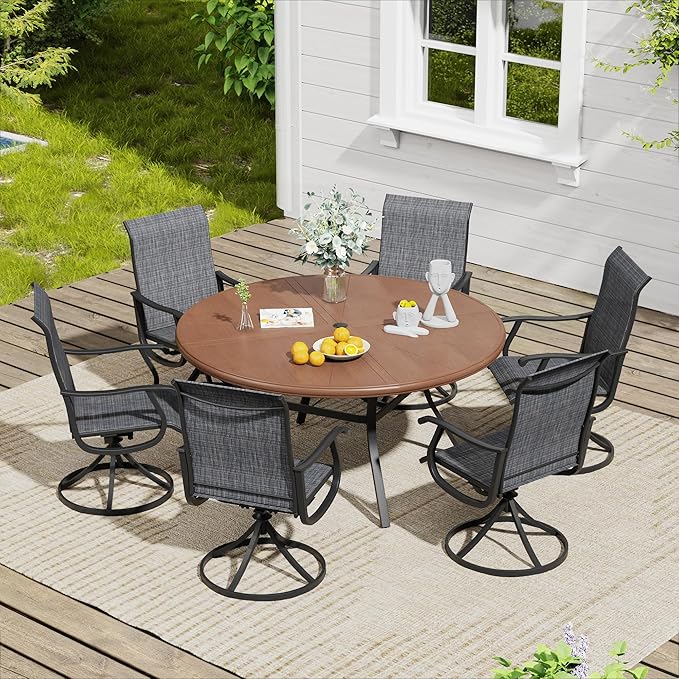 VICLLAX 5/7 Pieces Outdoor Dining Set, Swivel Dining Chairs Set of 4/6 and Round Patio Table