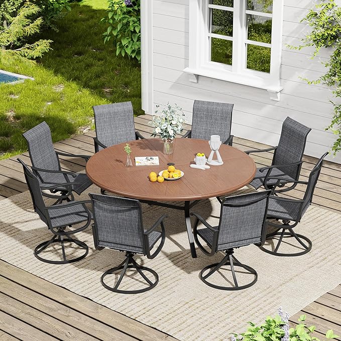 VICLLAX 9 Pieces Outdoor Dining Set, Swivel Dining Chairs Set of 8 and Round Patio Table