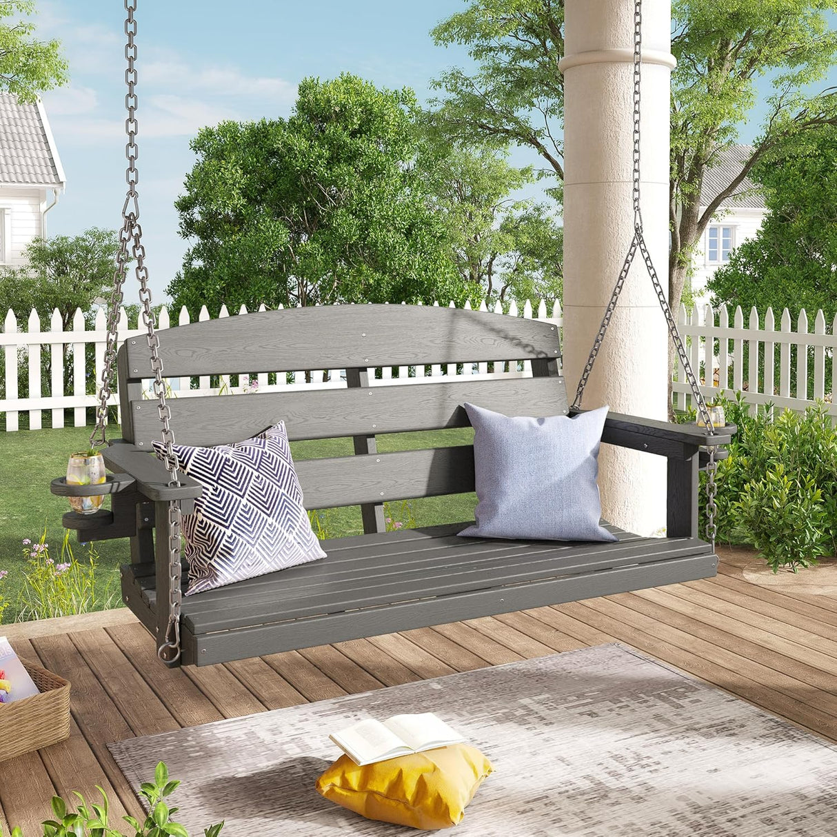 Vicllax Mesa de comedor y sillas de comedor de metal para patio con juego de cojines azules, juego de sillas de comedor de patio de 5/7 piezas