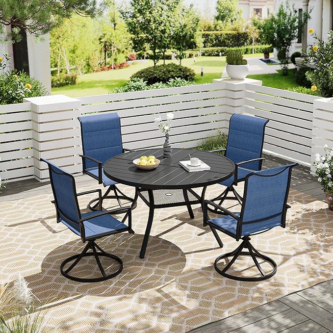 Vicllax 5 Pieces Outdoor Dining Set, 40.6" Metal Round Dining Table and Paddad Swivel Chairs