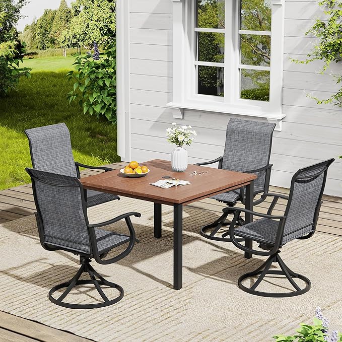 Vicllax Outdoor 40.2“ Dining Table Set of 4, Square Table with Swivel Dining