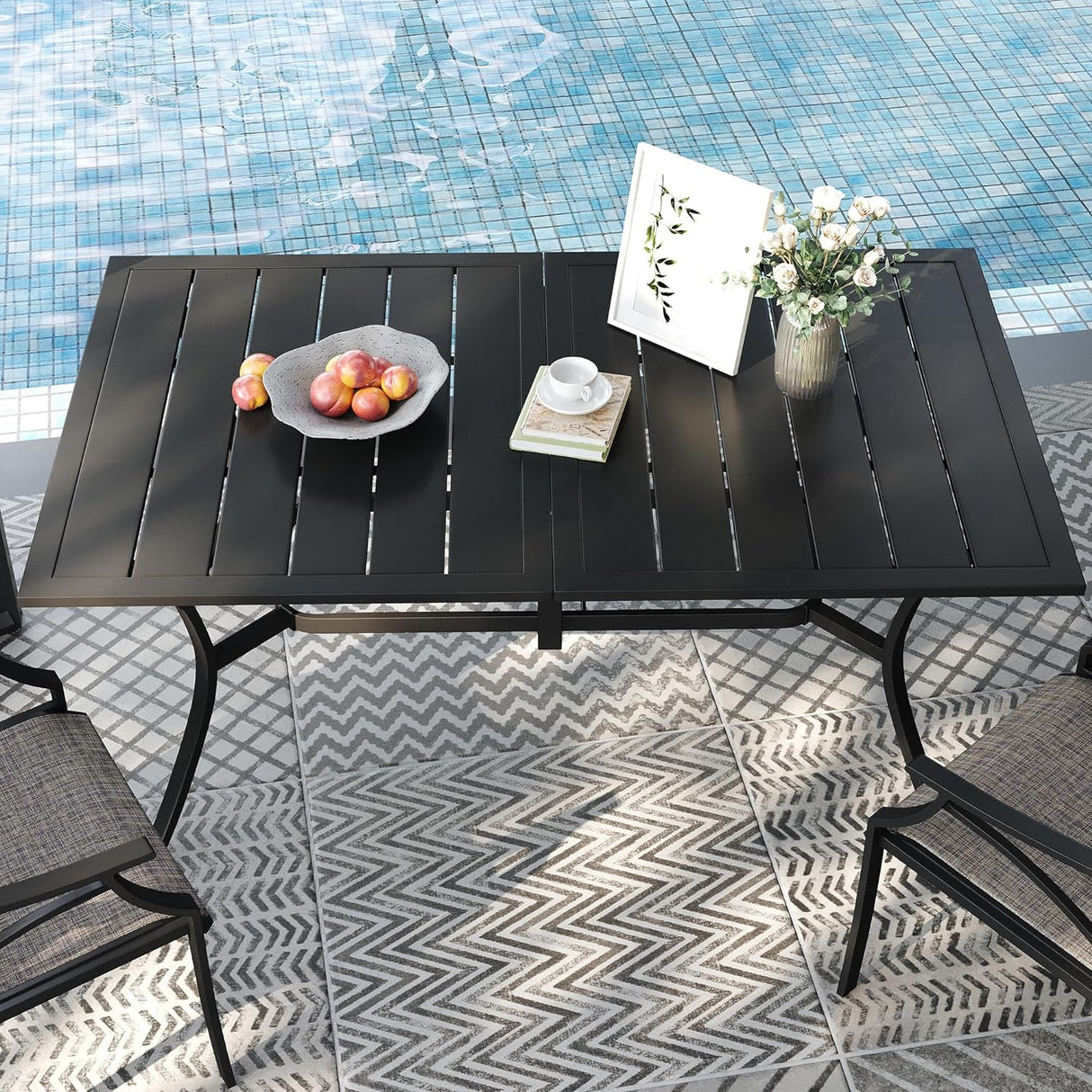 Vicllax 7 Pieces Outdoor Dining Set, Stackable Metal Chairs and Curved Dining Table