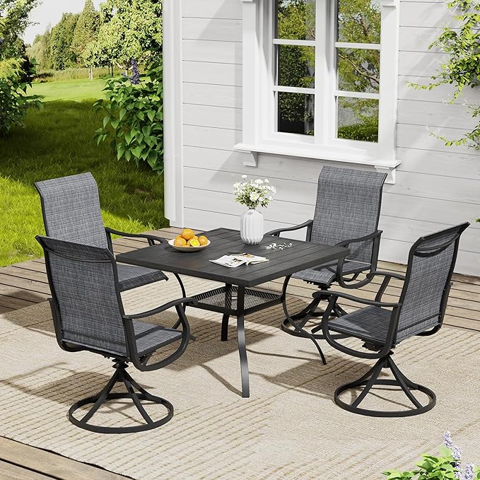 Vicllax Outdoor 38.6“ Plastic Dining Table Set of 4, Plastic Square Table with Swivel Dining Chairs