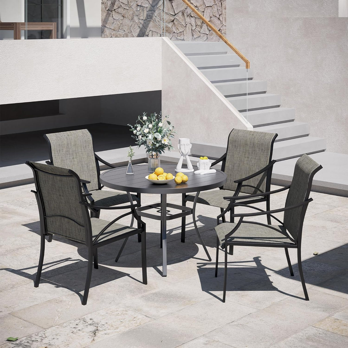 Vicllax 42" Round Metal Patio Table with Adjustable Umbrella Hole