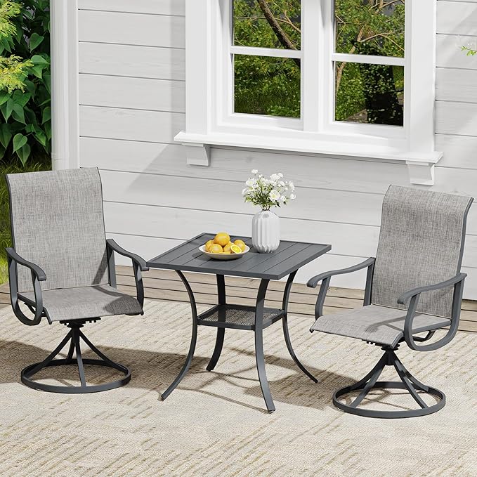 VICLLAX 3 Pieces Outdoor Dining Set, Set of 2 Patio Swivel Dining Chairs and 28" Square Table