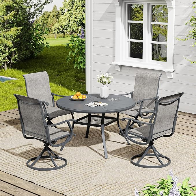VICLLAX 5/7 Pieces Outdoor Dining Set, Swivel Dining Chairs Set of 4/6 and Round Patio Table