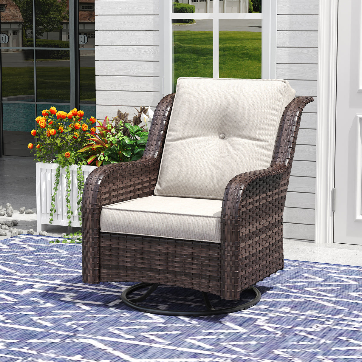Vicllax Patio Wicker Oasis Lounge Sofa, Swivel Chair with Side Table