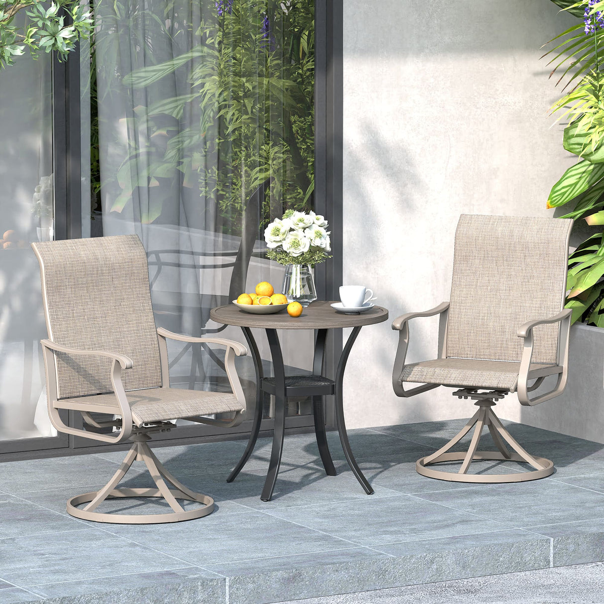 Vicllax 3-Piece Patio Bistro Set, Outdoor Swivel Chairs and 27.6" Small Metal Table With Storage Rack