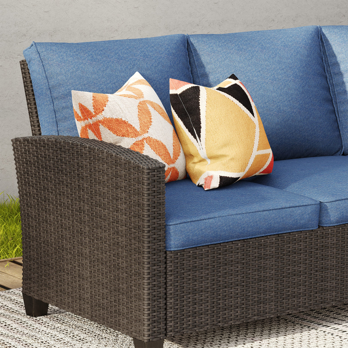 Vicllax Wicker Outdoor Conversation Sofa, Love Seat Glider, Chairs and Ottomans