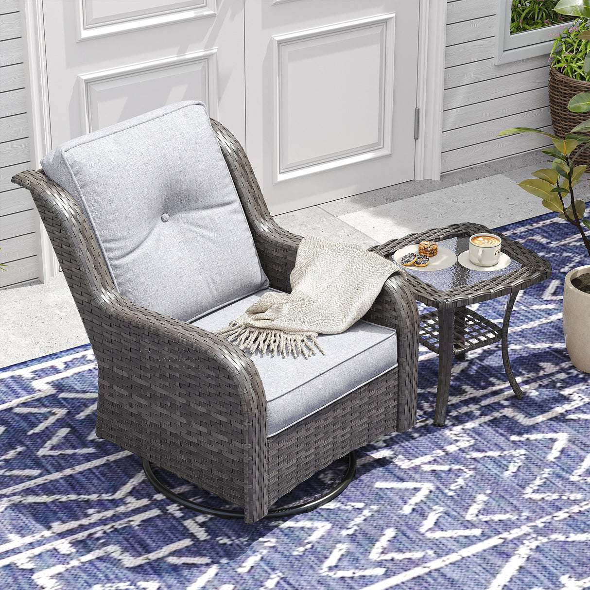 Vicllax Patio Wicker Oasis Lounge Sofa, Swivel Chair with Side Table