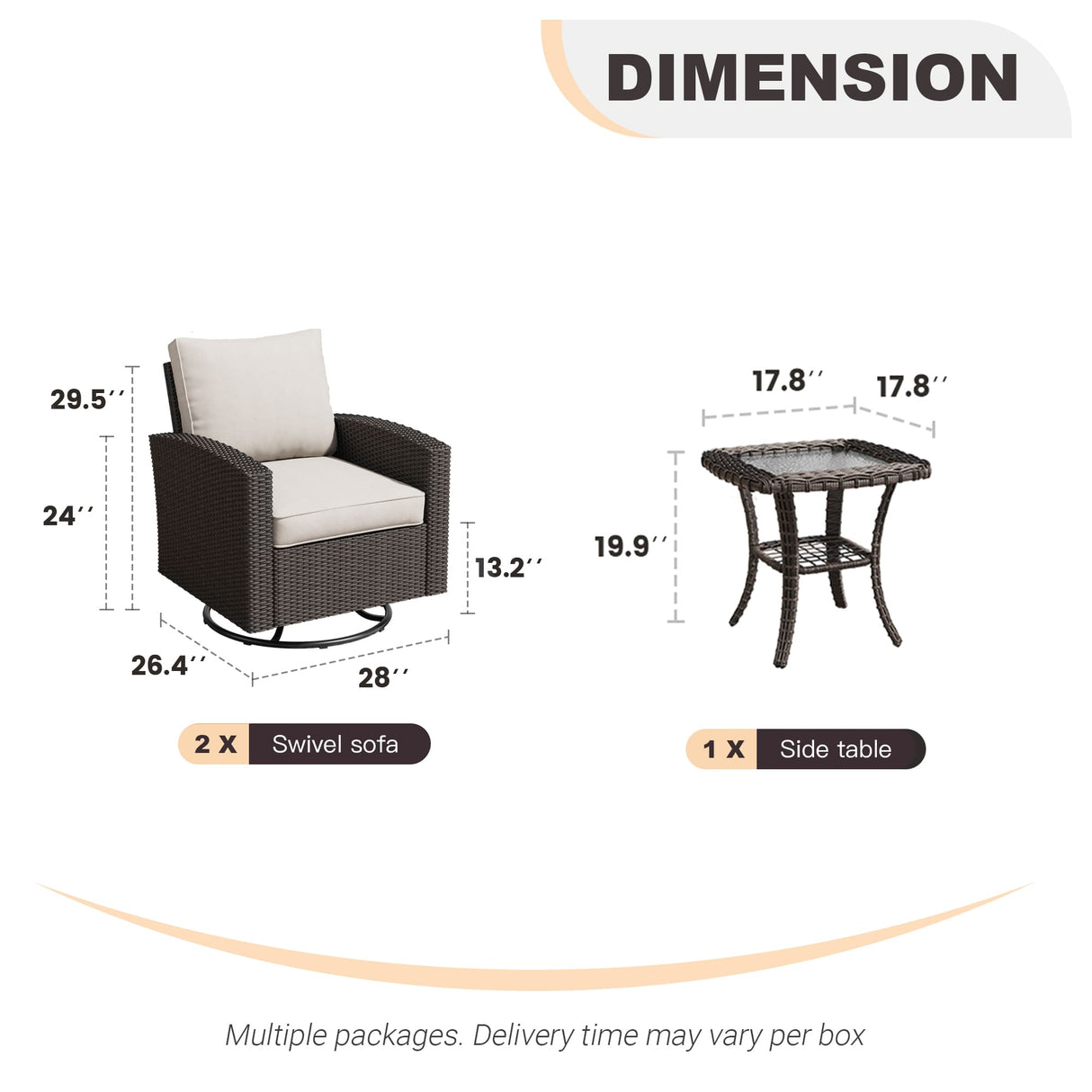 Vicllax 3/5 Pcs Patio Sofa Set, Wicker Outdoor Conversation Set with Sofa Chairs and Ottomans