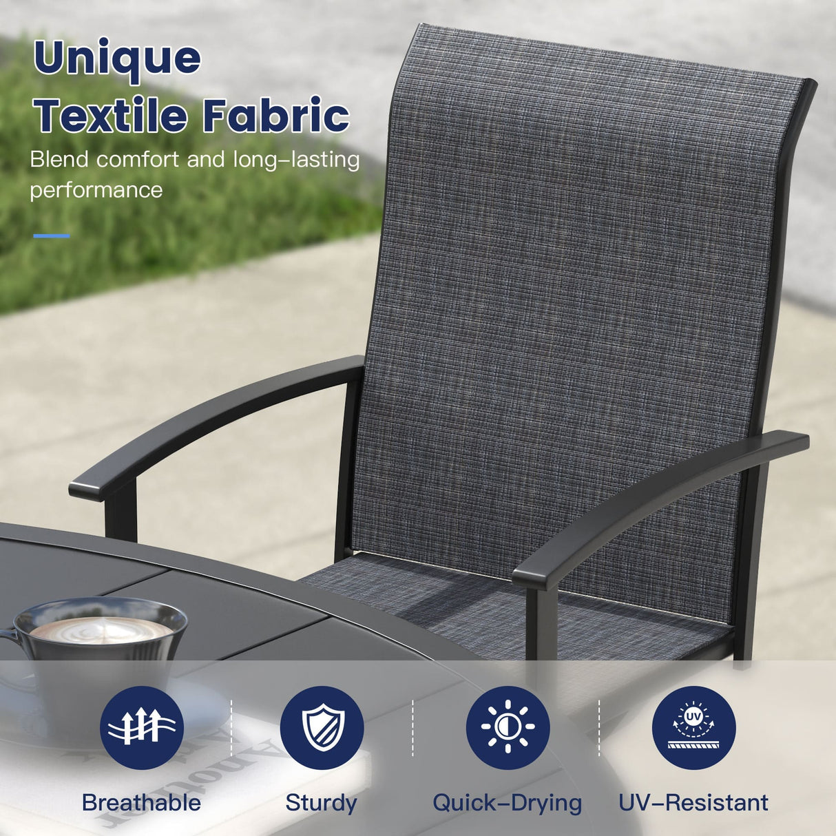 Vicllax 5 Pcs Outdoor Dining Set, Square Metal Table with Storage Shelf and 4 Swivel Chairs