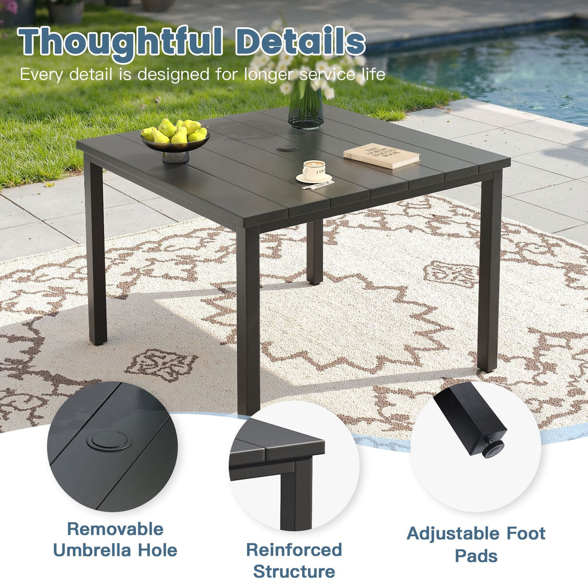 Vicllax 5 Pieces Outdoor Dining Set, Patio Rectangular Metal Table and Alora Stackable Chair
