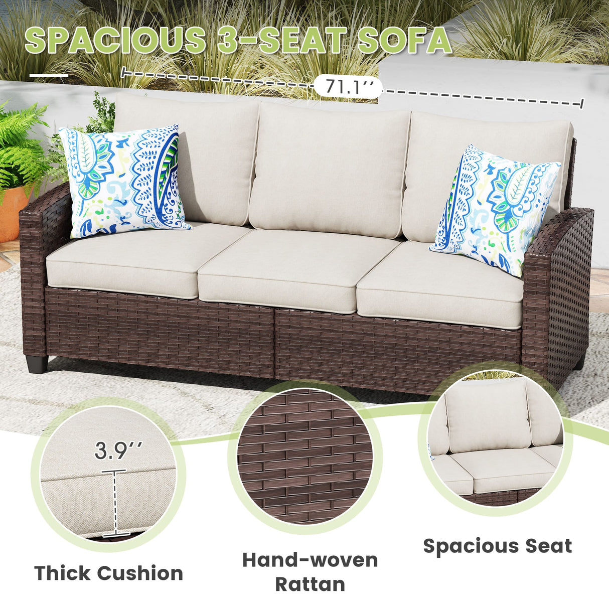 Vicllax Garden Conversation Set with Cushioned Sofa Chairs, Ottomans and Coffee Table