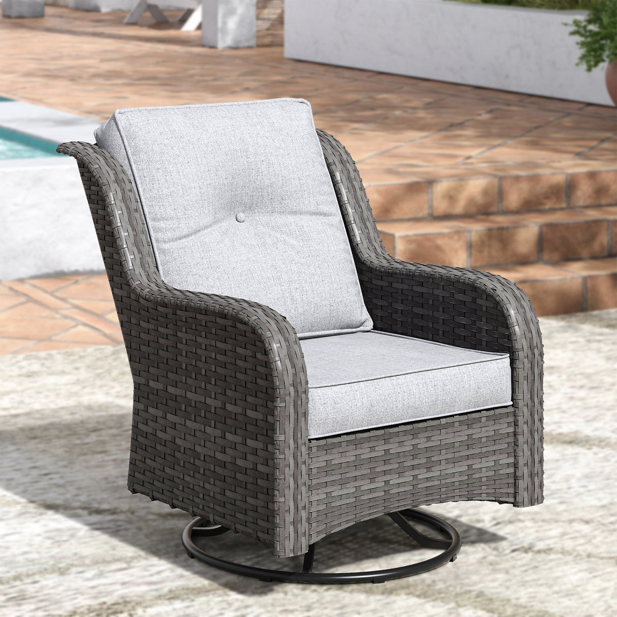 Vicllax Patio Wicker Oasis Lounge Sofa, Swivel Chair with Side Table