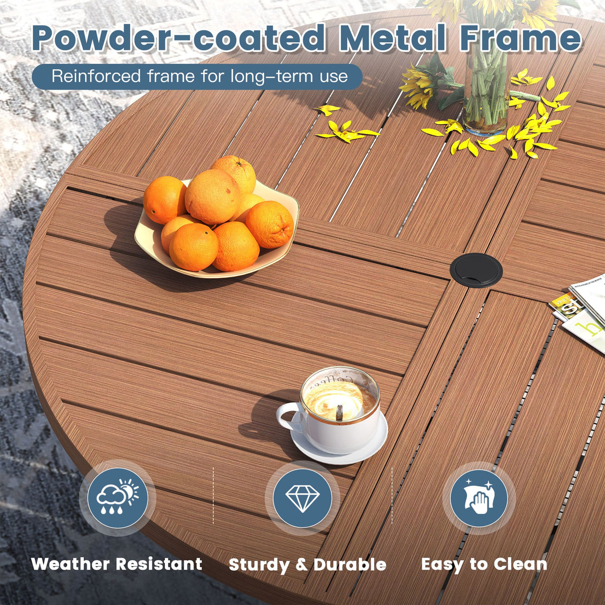 Vicllax Round Patio Dining Table for 10, 63" Outdoor Large Metal Table