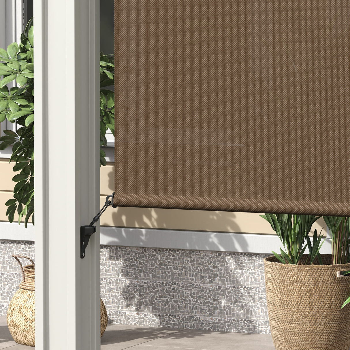 Vicllax Premium Patio Sun Blocking Roller Shade, Solar Shade with Aluminum Valance