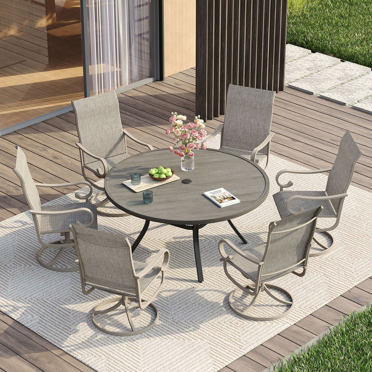Vicllax Patio Swivel Chairs Set of 2/4/6, Outdoor Textilene Swivel Dining Chair