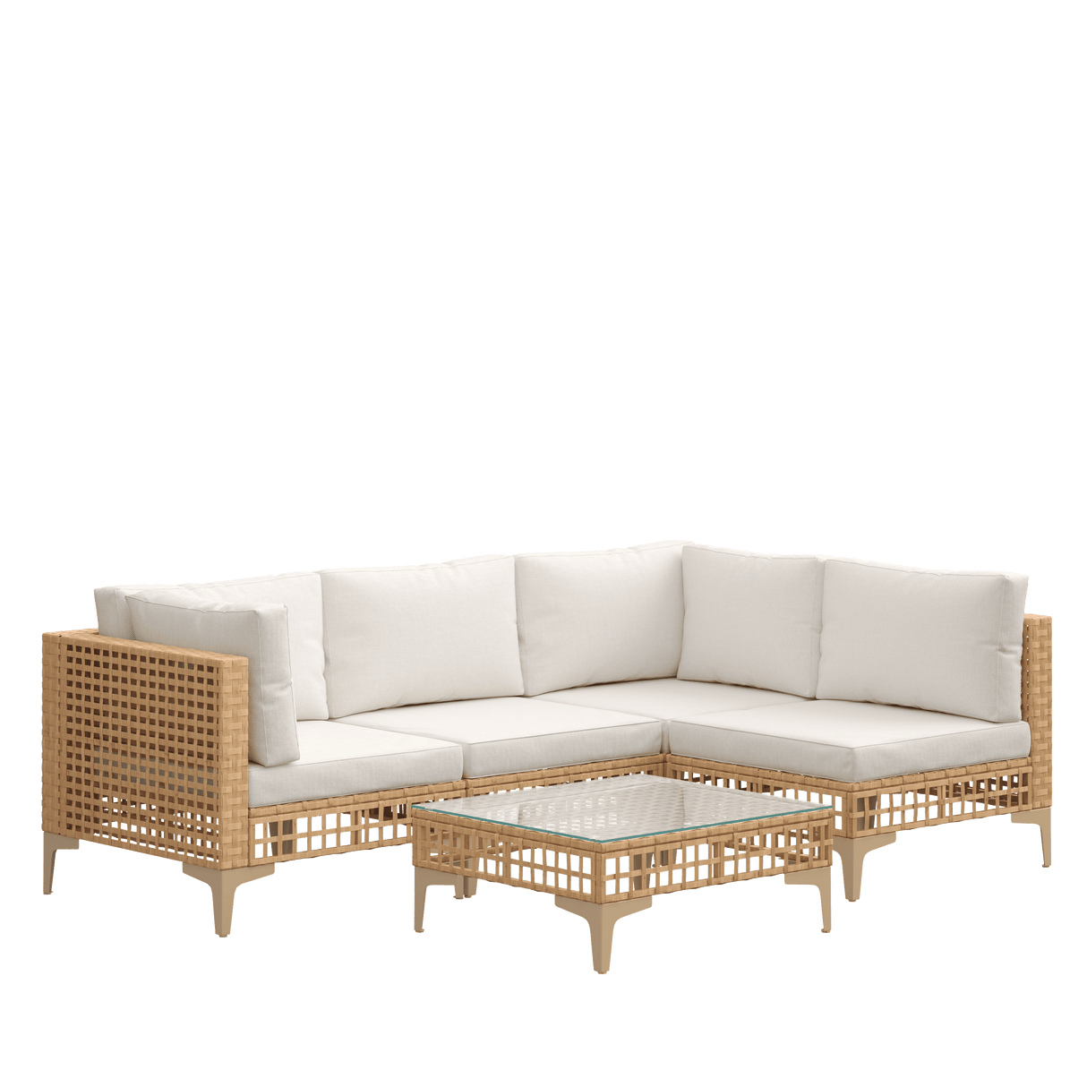 Vicllax 5/7 PCS Wicker Outdoor Conversation Set Patio Sectional Sofas with Glass Coffee Table