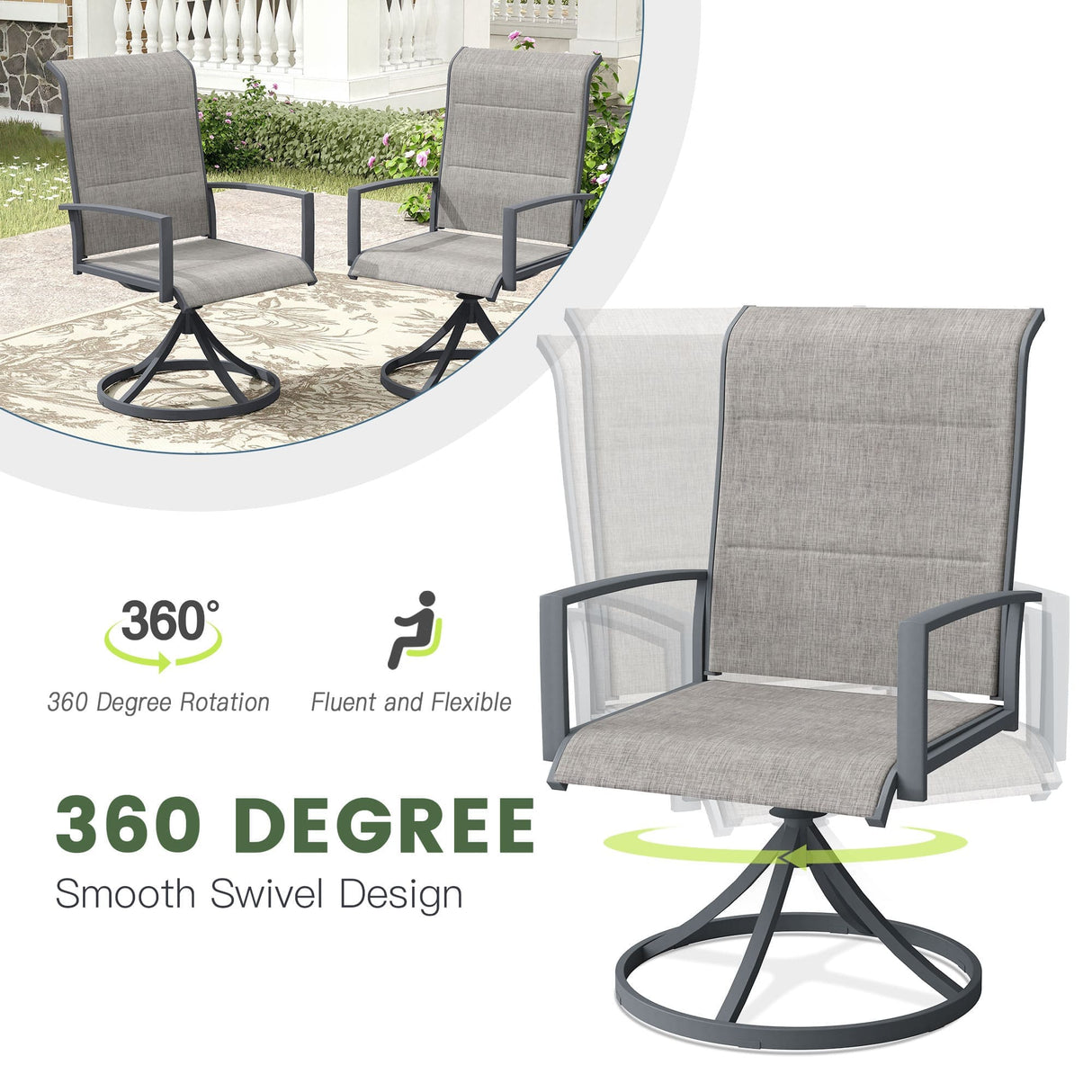 Vicllax 7 Pieces Outdoor Dining Set with Metal Rectangular Table and Padded Swivel Chair