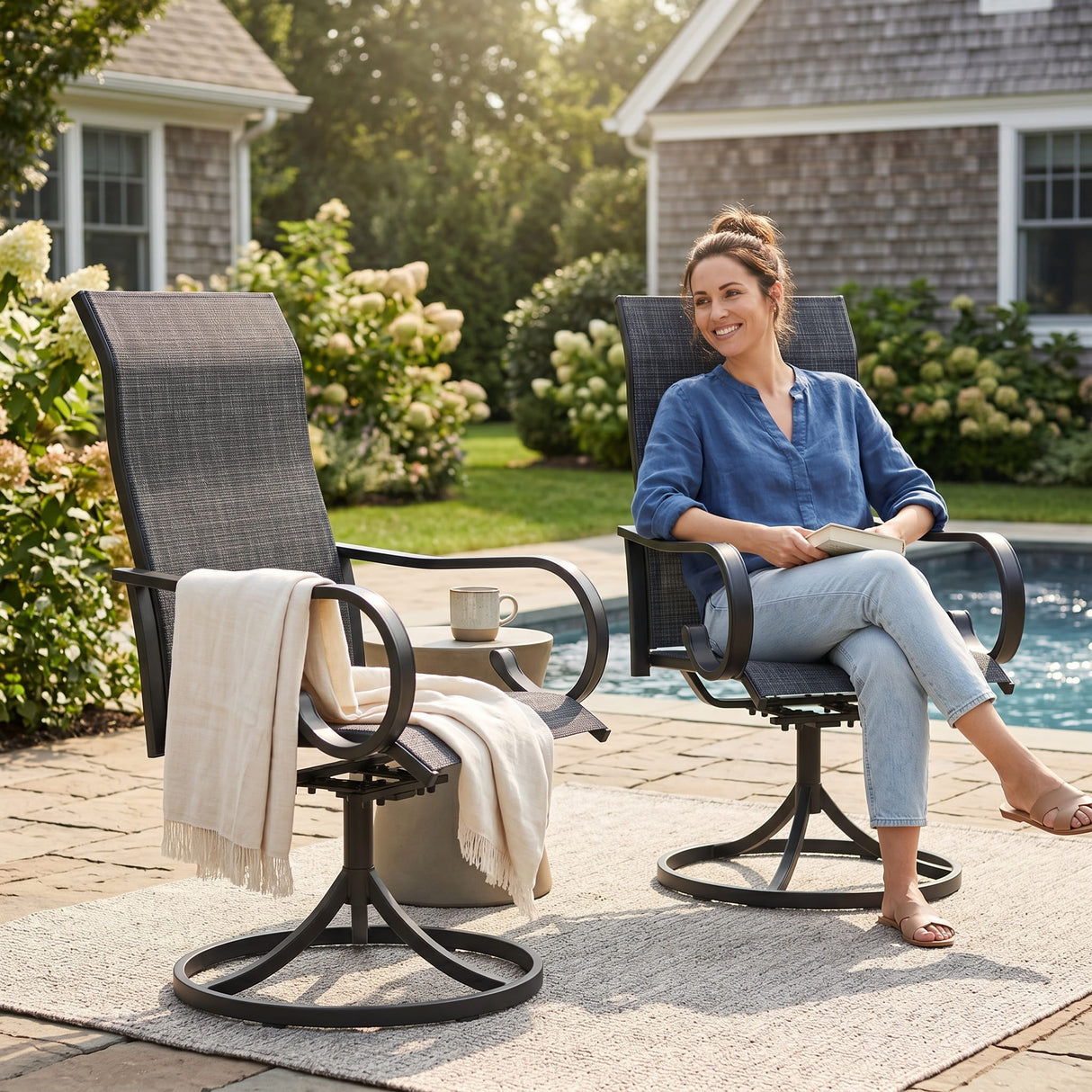 Vicllax Modern Swivel Outdoor Dining Chair set of 2 - High-Back Weather-Resistant Patio Seating