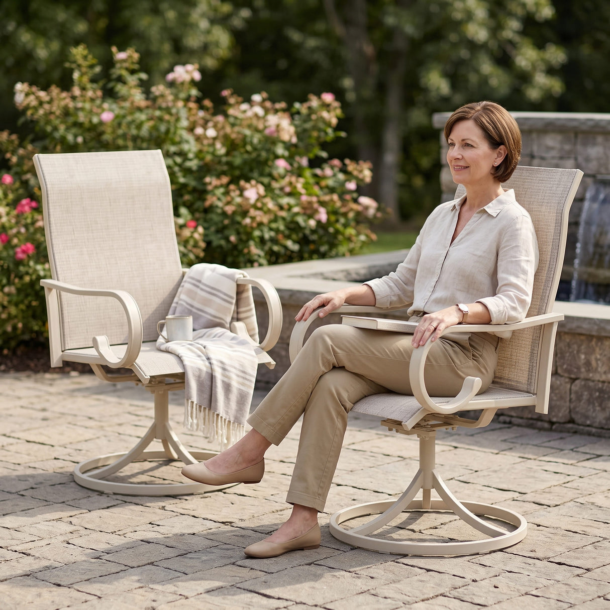 Vicllax Modern Swivel Outdoor Dining Chair set of 2 - High-Back Weather-Resistant Patio Seating