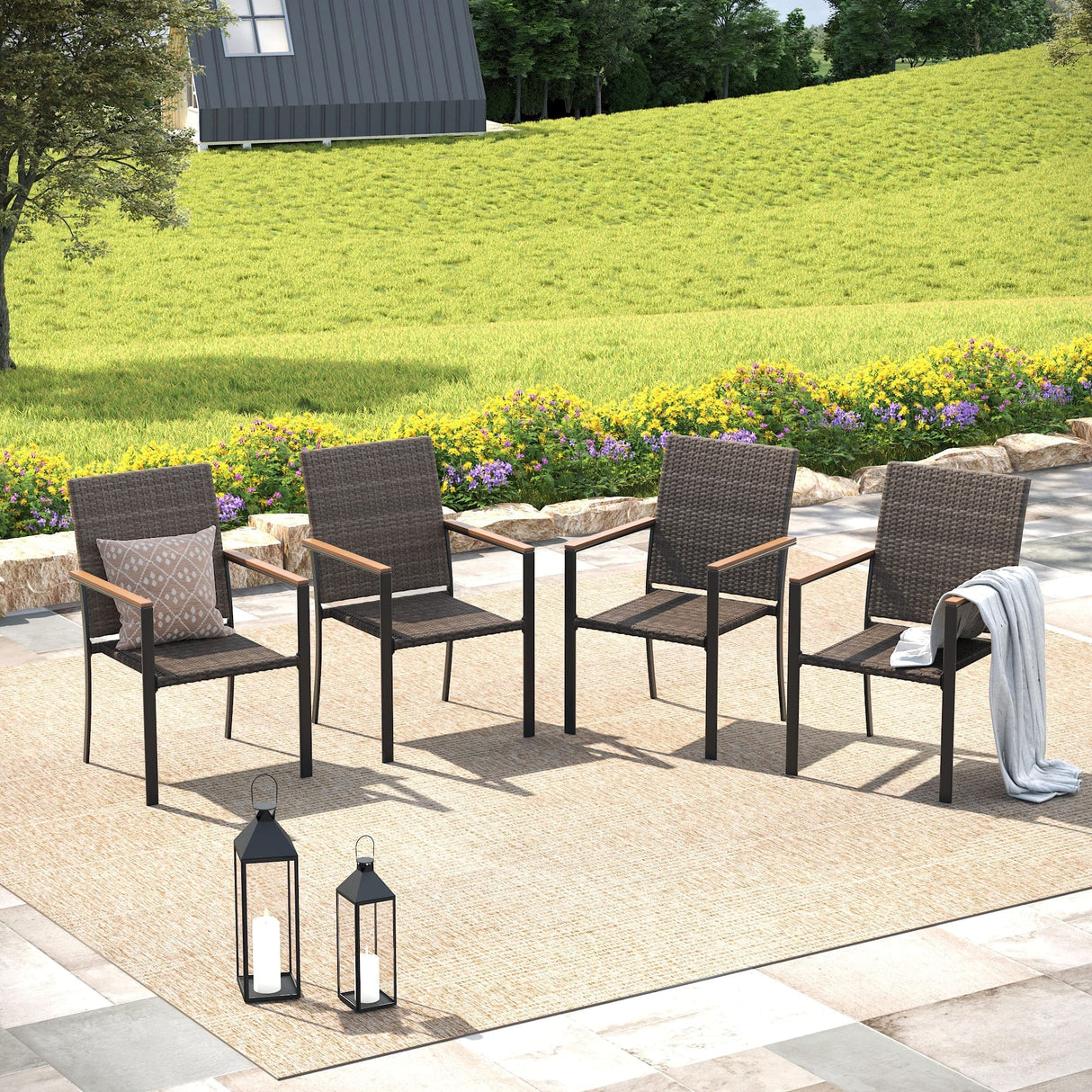 Vicllax 3 Pieces Outdoor Dining Set, 27.6" Outdoor Round dining Table and 2 Stackable Metal Armchair, Bistro Set for Garden, Balcony & Backyard