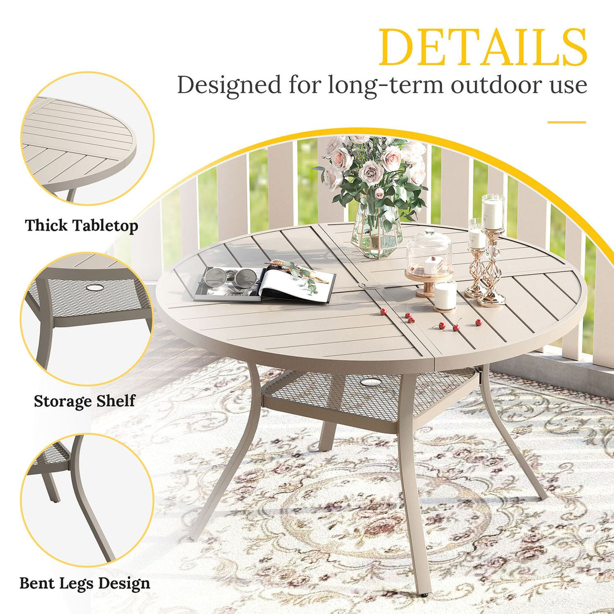 VICLLAX Patio Outdoor Dining Set of 4/6, Metal Round Dining Table and Stackable Sling Dining Chair with Armrest