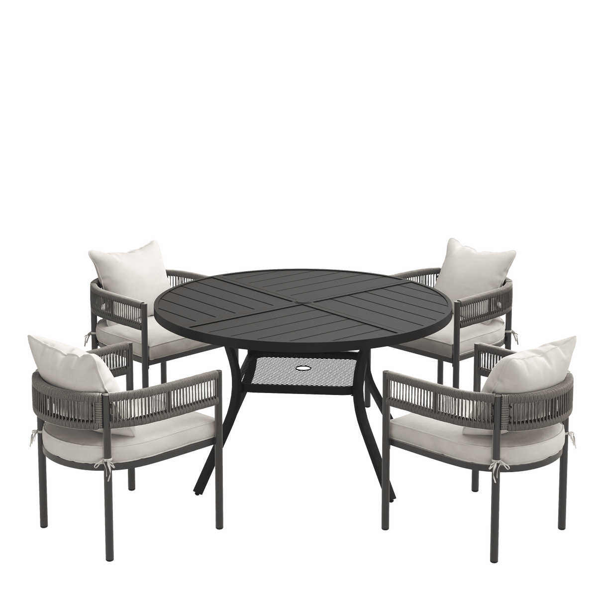 VICLLAX 5-Piece Weather-Resistant Outside Dining Furniture - 47.2" Round Table with 4 Aria Low-back Outdoor Dining Armchair