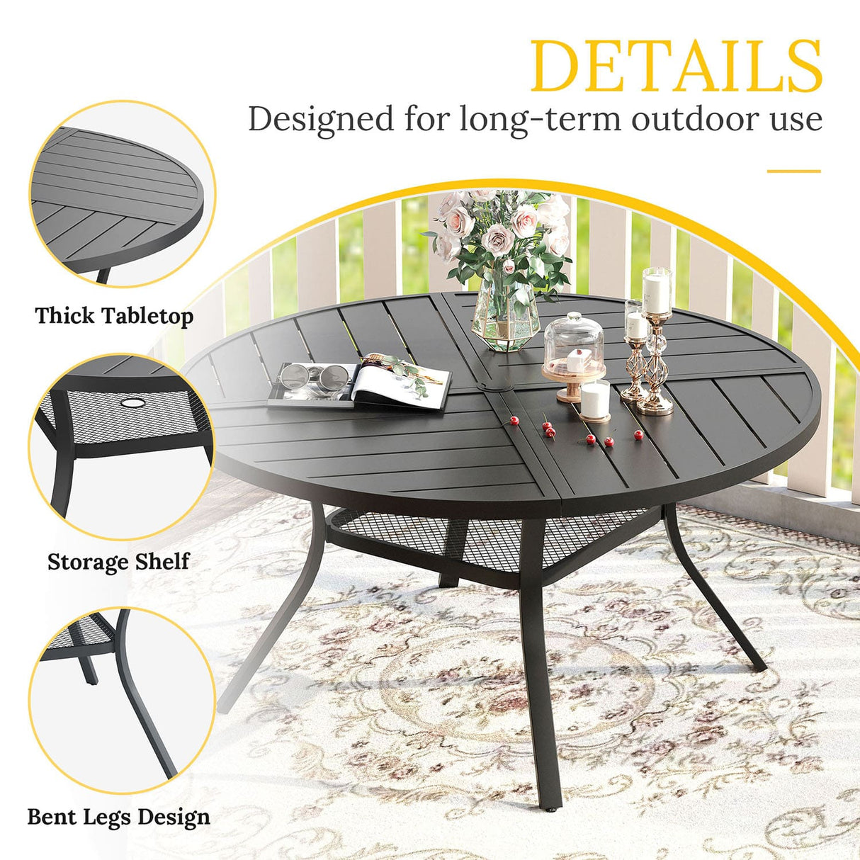 Vicllax Round Patio Dining Table for 4/6/8, Outdoor Large Metal Table