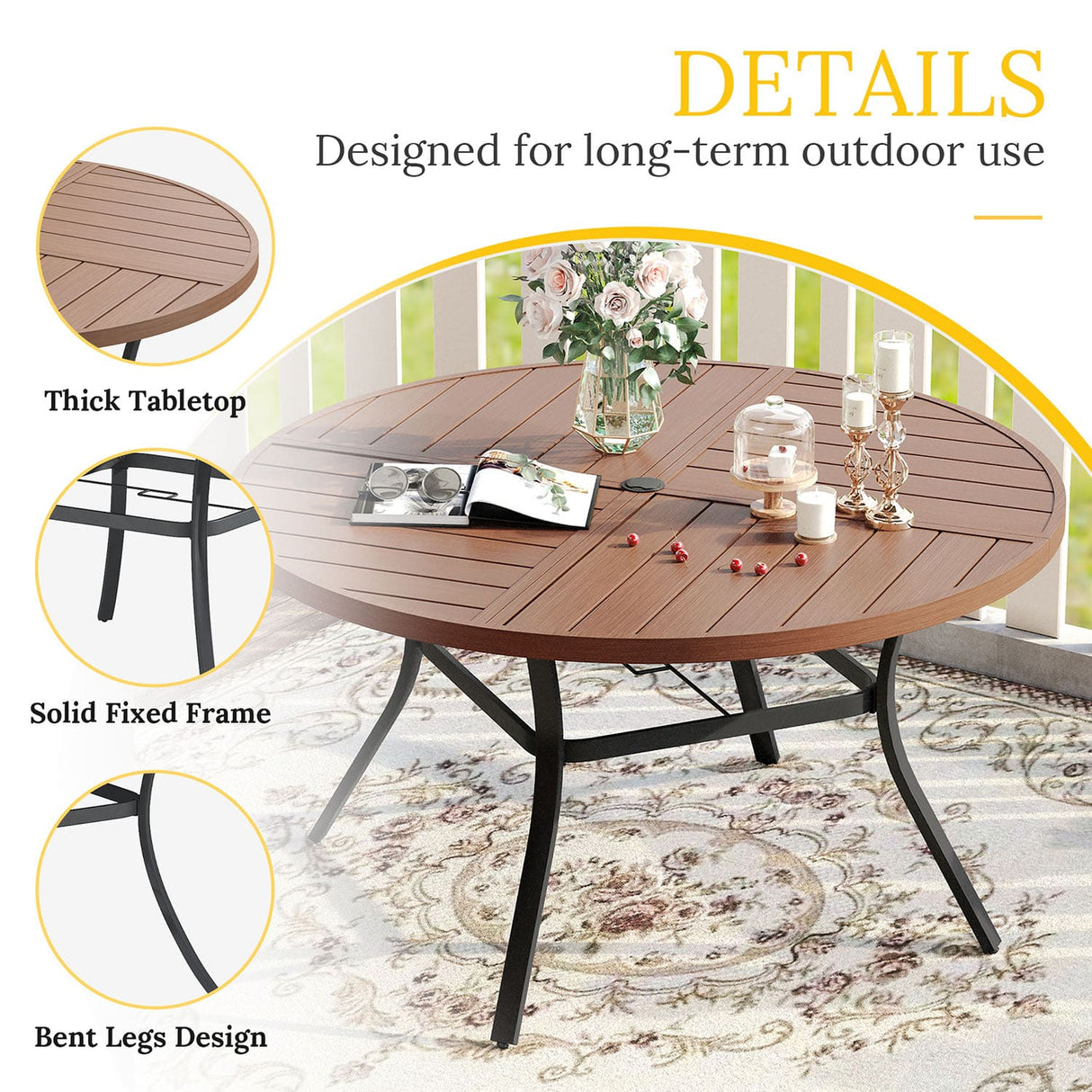 Vicllax Round Patio Dining Table for 4/6/8, Outdoor Large Metal Table