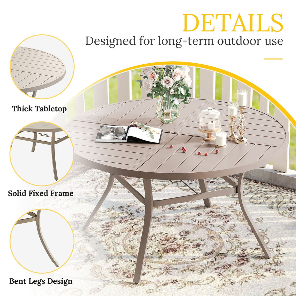 Vicllax Outdoor Dining Set of 8/10, Round Metal Table and Stackable Padded Chair Set of 8, 10