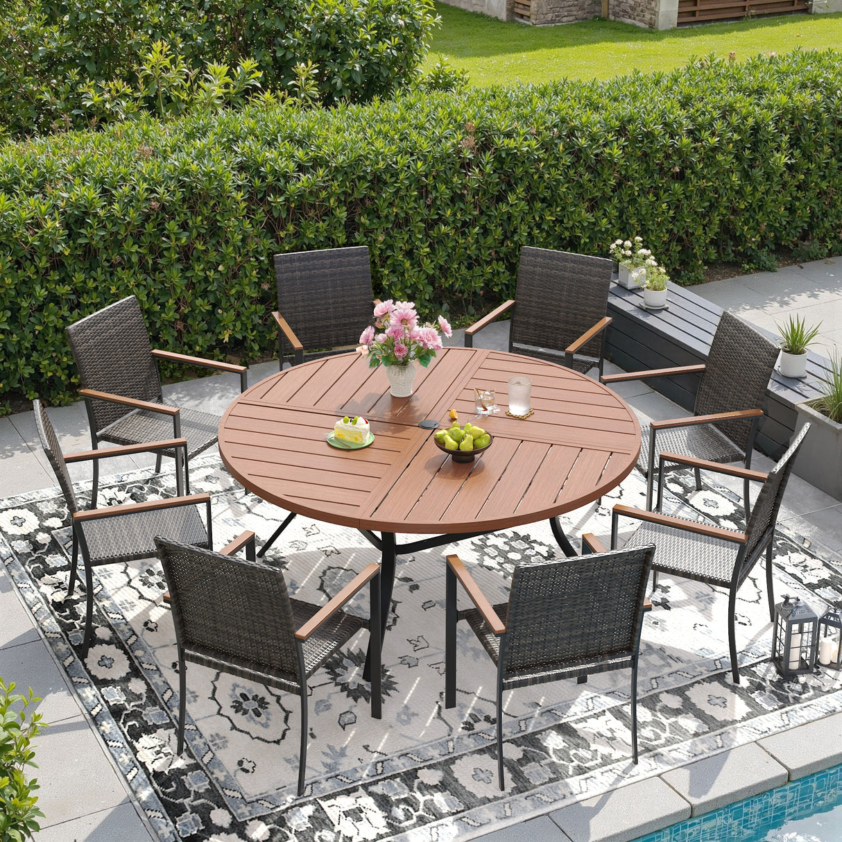 Vicllax 9 Pieces Outdoor Dining Set, 53" Outdoor dining Table and 8 Stackable Armchairs