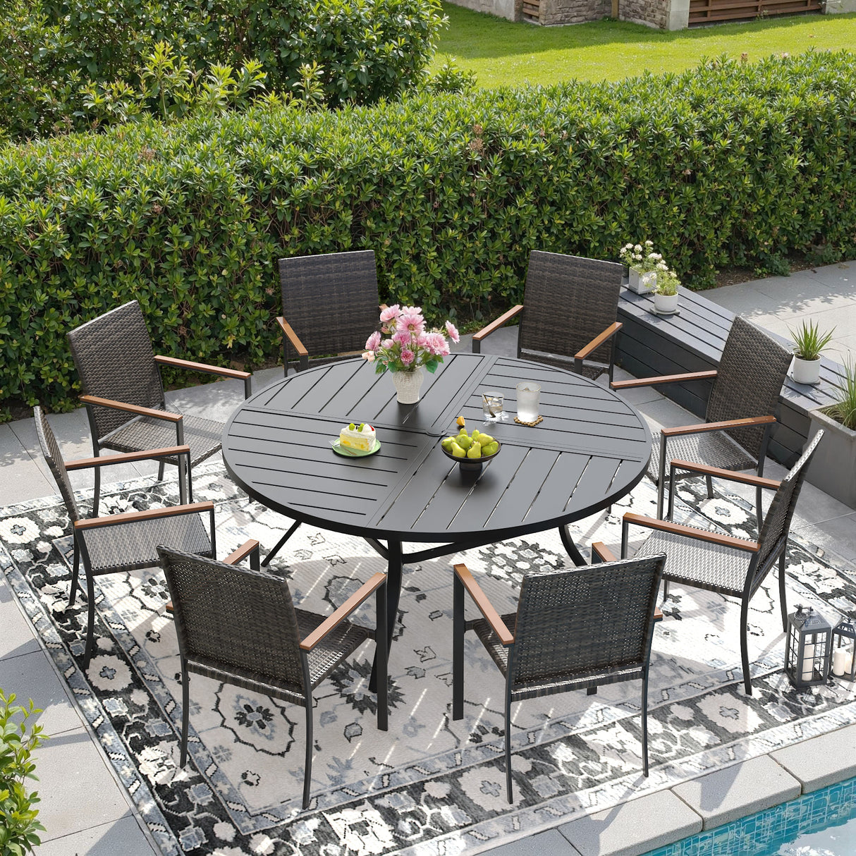 Vicllax 9 Pieces Outdoor Dining Set, 53" Outdoor dining Table and 8 Stackable Armchairs