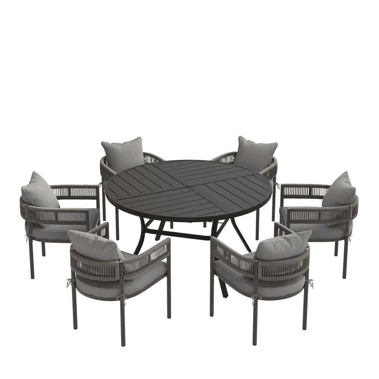 VICLLAX 7-Piece Weather-Resistant Outside Dining Furniture - 50"/53" Round Table with 6 Aria Low-back Outdoor Dining Armchair