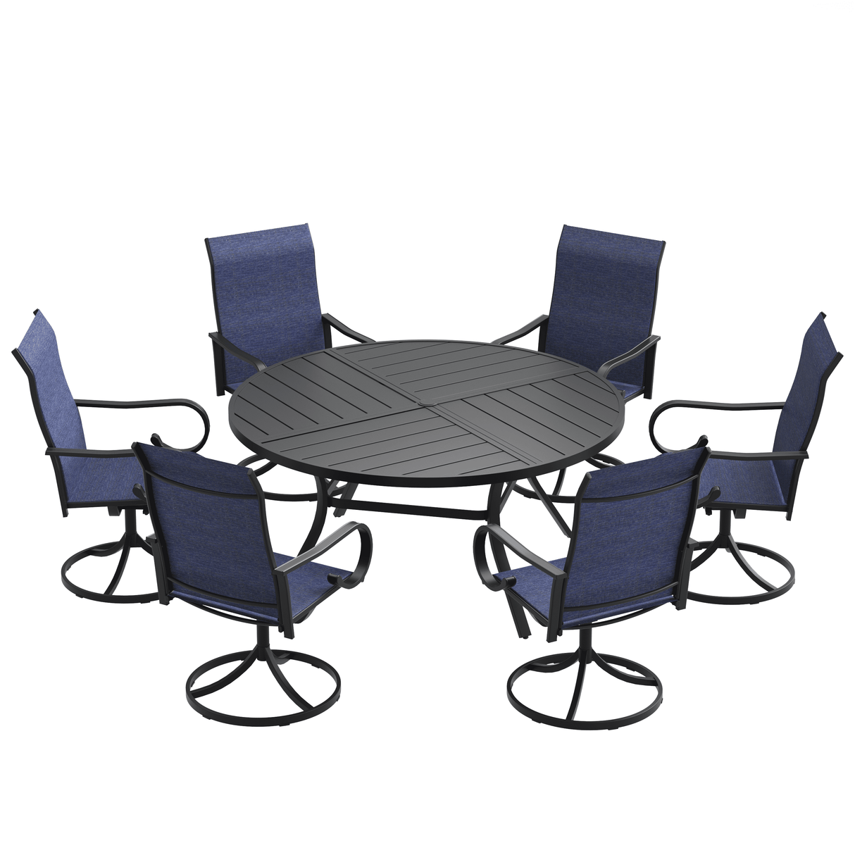 VICLLAX 7-Piece Patio Dining Set, 50/53 inch Round Table with Umbrella Hole and Swivel Rocking Sling Chairs