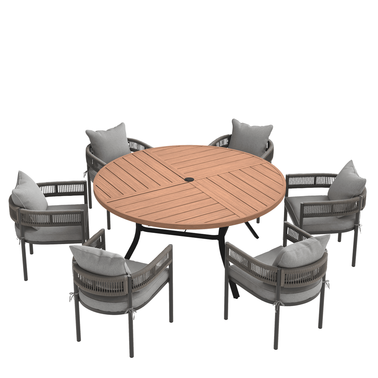 VICLLAX 7-Piece Weather-Resistant Outside Dining Furniture - 50"/53" Round Table with 6 Aria Low-back Outdoor Dining Armchair