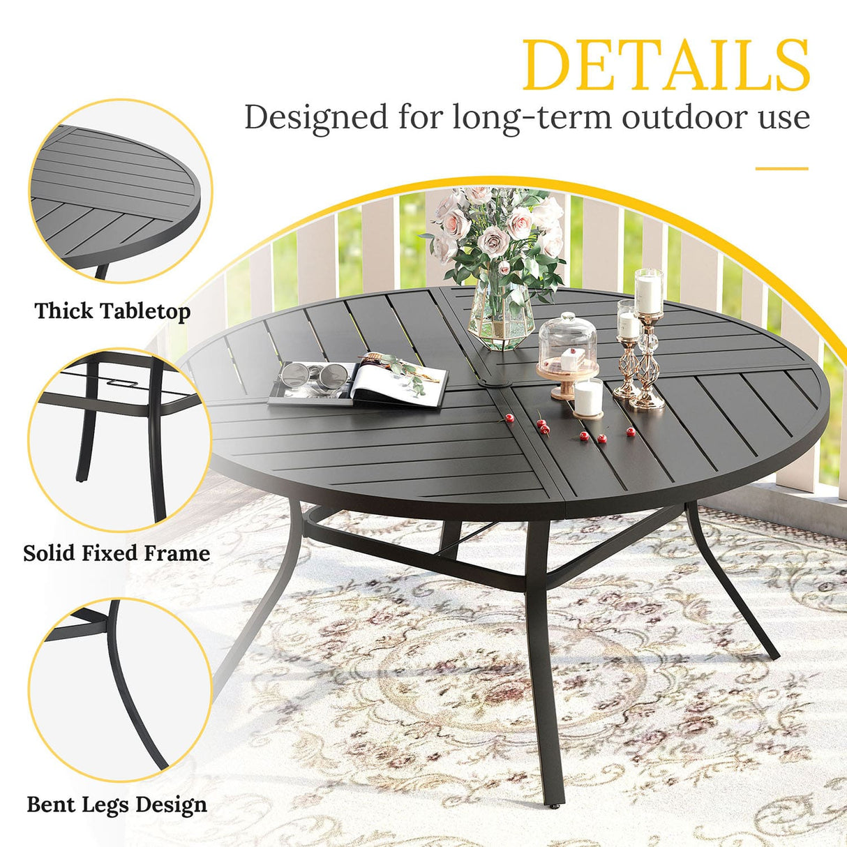 Vicllax Round Patio Dining Table for 4/6/8, Outdoor Large Metal Table