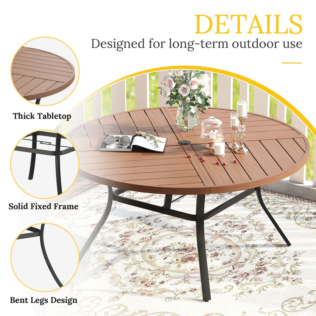 Vicllax Round Patio Dining Table for 4/6/8, Outdoor Large Metal Table