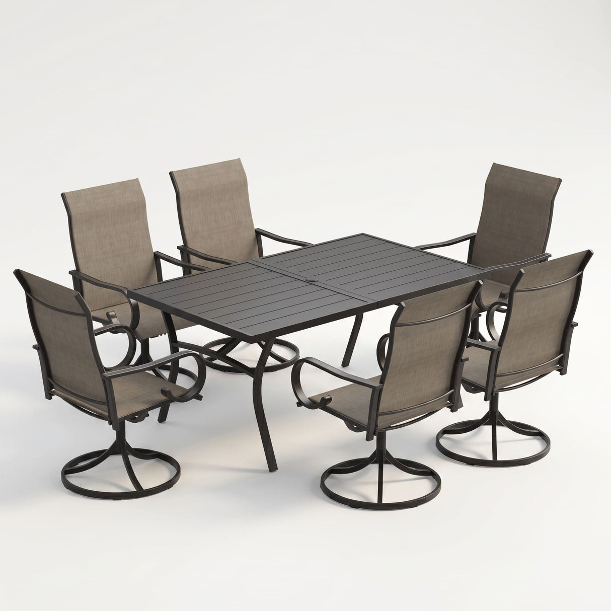Vicllax Outdoor Dining Table Set for 6 People, Rectangular Table & Swivel Chair Set of 6